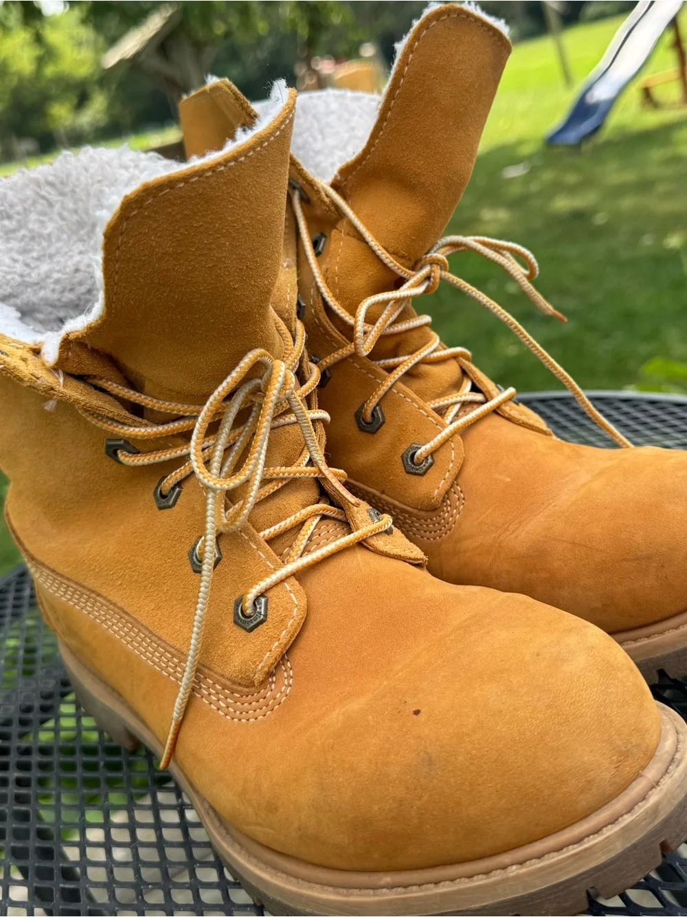 Timberland Wheat Suede Shearling-Lined Lace-Up Boots